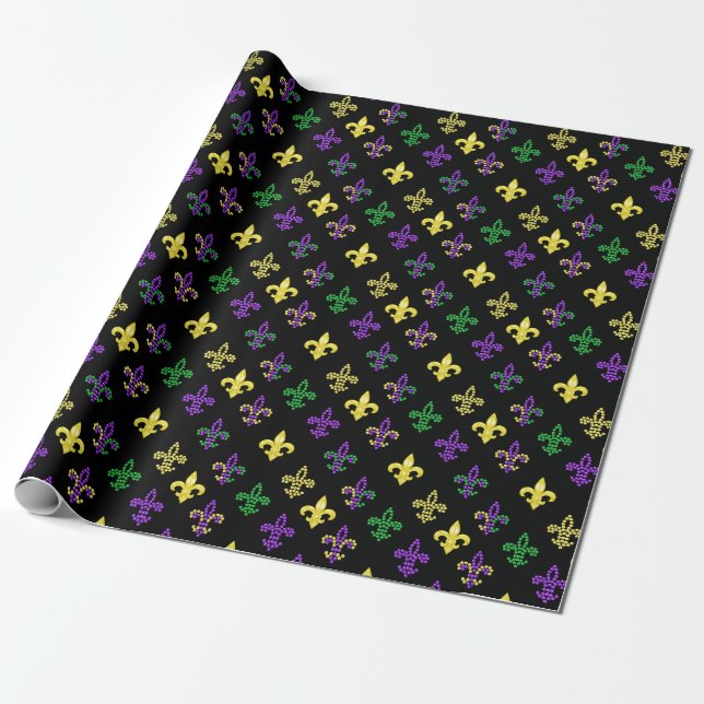Fleur de Lis Beads - Black Wrapping Paper (Unrolled)