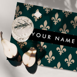 Fleur de Lis, Beige on Green, Royal, Your Name Cloth Placemat