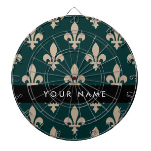 Fleur de Lis, Beige on Green, Royal, Your Name Dart Board