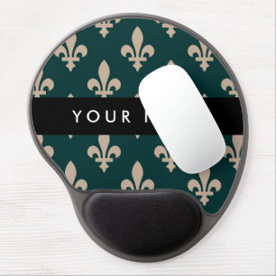 Fleur de Lis, Beige on Green, Royal, Your Name Gel Mouse Pad