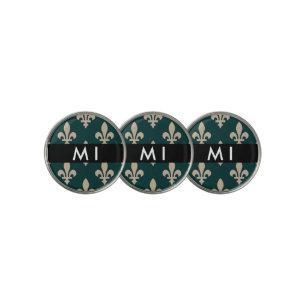 Fleur de Lis, Beige on Green, Royal, Your Name Golf Ball Marker