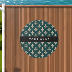 Fleur de Lis, Beige on Green, Royal, Your Name Outdoor Rug