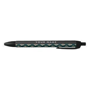 Fleur de Lis, Beige on Green, Royal, Your Name Pen