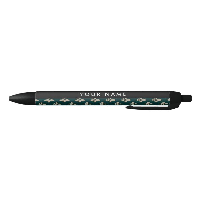 Fleur de Lis, Beige on Green, Royal, Your Name Pen (Bottom)