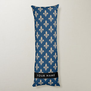 Fleur de Lis, Beige on Navy Blue, Royal, Your Name Body Pillow