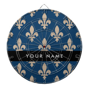 Fleur de Lis, Beige on Navy Blue, Royal, Your Name Dart Board