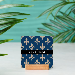 Fleur de Lis, Beige on Navy Blue, Royal, Your Name Holder