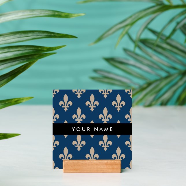 Fleur de Lis, Beige on Navy Blue, Royal, Your Name Holder (Insitu 2 (Back))
