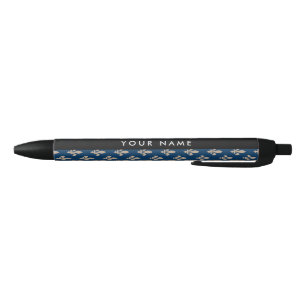 Fleur de Lis, Beige on Navy Blue, Royal, Your Name Pen