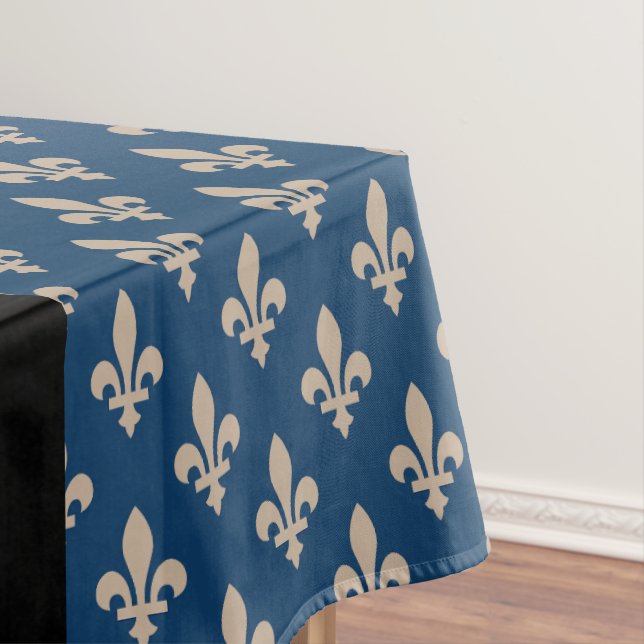 Fleur de Lis, Beige on Navy Blue, Royal, Your Name Tablecloth (In Situ)