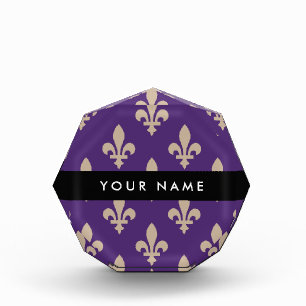 Fleur de Lis, Beige on Purple, Royal, Your Name Acrylic Award