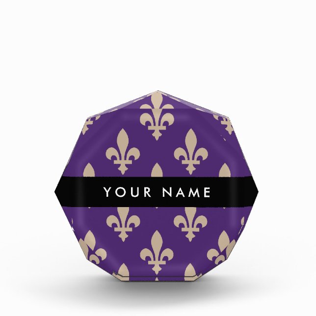 Fleur de Lis, Beige on Purple, Royal, Your Name Acrylic Award (Front)