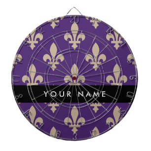 Fleur de Lis, Beige on Purple, Royal, Your Name Dart Board