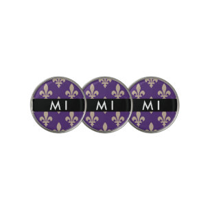 Fleur de Lis, Beige on Purple, Royal, Your Name Golf Ball Marker