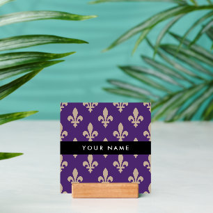 Fleur de Lis, Beige on Purple, Royal, Your Name Holder