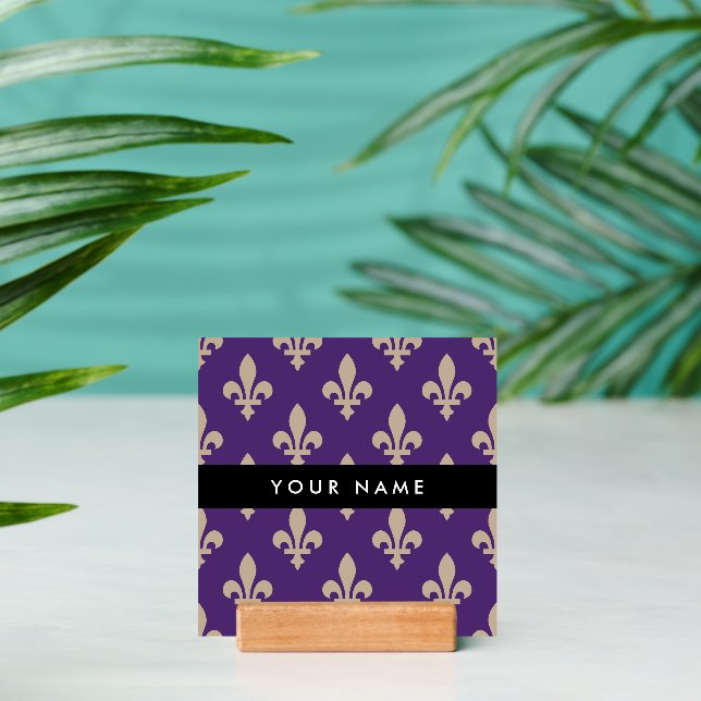 Fleur de Lis, Beige on Purple, Royal, Your Name Holder (Insitu 2 (Back))