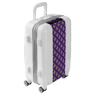 Fleur de Lis, Beige on Purple, Royal, Your Name Luggage