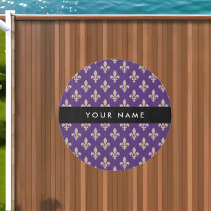 Fleur de Lis, Beige on Purple, Royal, Your Name Outdoor Rug