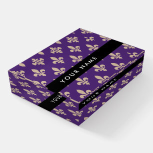 Fleur de Lis, Beige on Purple, Royal, Your Name Paperweight