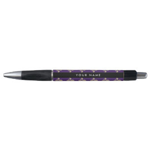 Fleur de Lis, Beige on Purple, Royal, Your Name Pen