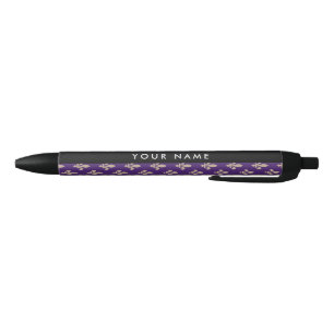 Fleur de Lis, Beige on Purple, Royal, Your Name Pen