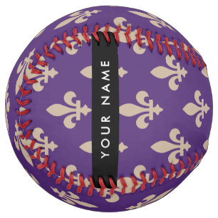 Fleur de Lis, Beige on Purple, Royal, Your Name Softball