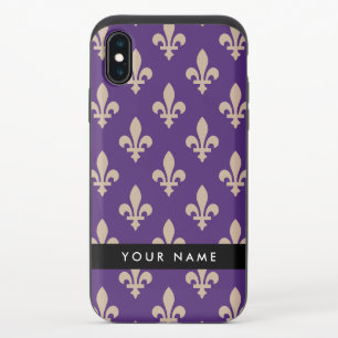 Fleur de Lis, Beige on Purple, Royal, Your Name iPhone XS Slider Case