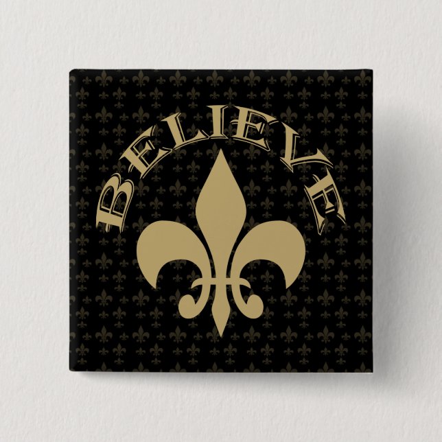 Fleur de Lis Believe Black Gold Pinback Button (Front)