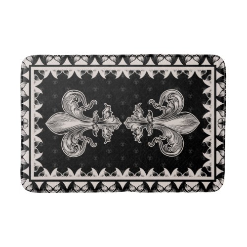 Fleur_de_lis _ Black and Cream Bath Mat