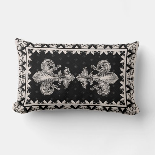 Fleur_de_lis _ Black and Cream Lumbar Pillow