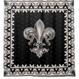 Fleur-de-lis - Black and Cream Shower Curtain