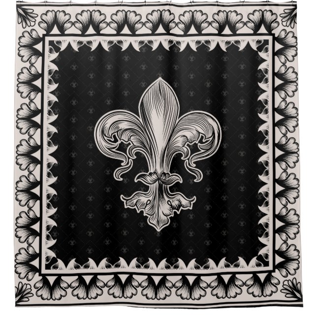Fleur-de-lis - Black and Cream Shower Curtain (Front)