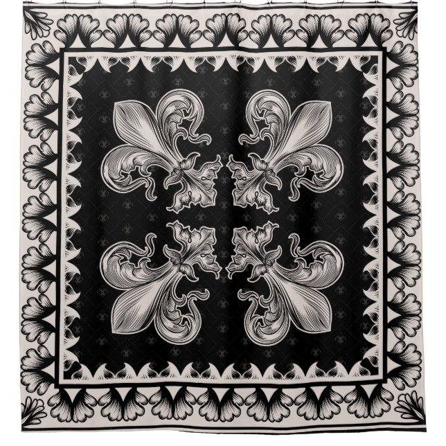 Fleur-de-lis - Black and Cream Shower Curtain (Front)