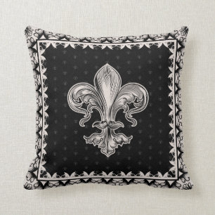 Fleur-de-lis - Black and Cream Throw Pillow