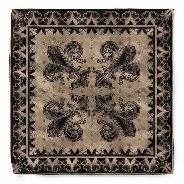 Fleur-de-lis - Black and Gold Bandana (Front)