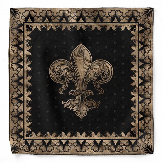 Fleur-de-lis - Black and Gold Bandana (Front)