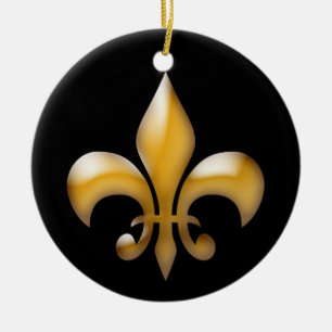 Fleur de Lis Black and Gold Christmas Ceramic Ornament