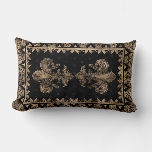 Fleur_de_lis _ Black and Gold Lumbar Pillow