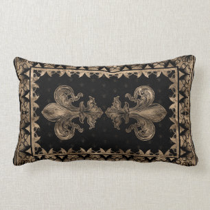 Fleur-de-lis - Black and Gold Lumbar Pillow