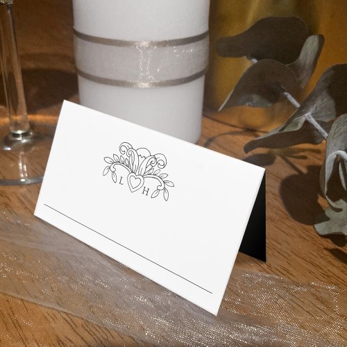 Fleur de lis black and white wedding table place card