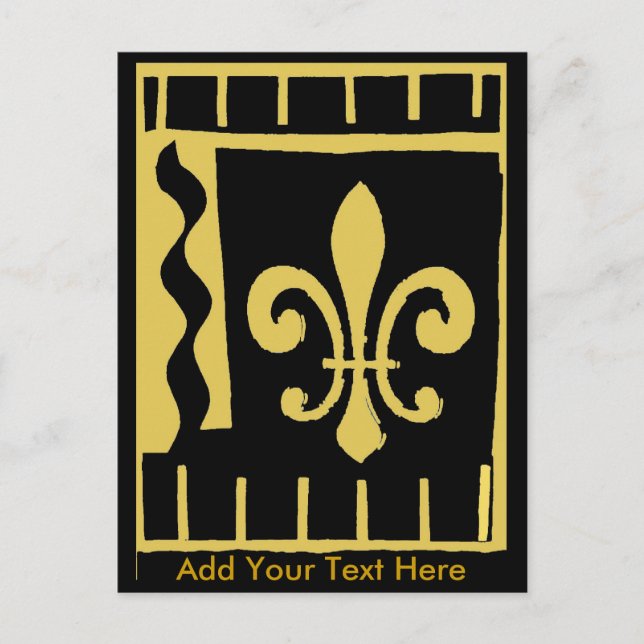 Fleur De Lis Black Gold  Add Your Text Here Postcard (Front)