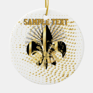 Fleur de Lis/black + gold Ceramic Ornament