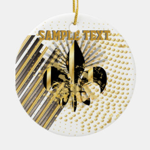 Fleur de Lis/black + gold Ceramic Ornament