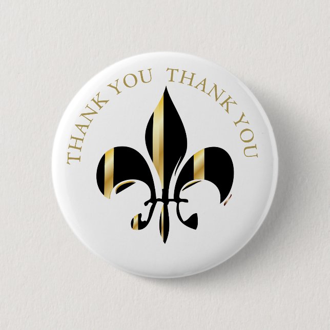 Fleur de Lis/black + gold Pinback Button (Front)