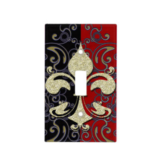 Fleur-De-Lis, Black, Gold Red Light Switch Plate