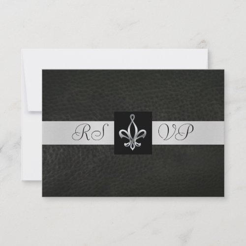 Fleur De Lis Black Leather  RSVP Reply Invitation
