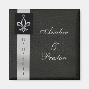 Fleur De Lis Black Leather Save The Date Magnet