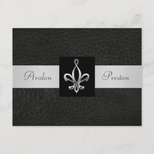 Fleur De Lis Black Leather Save The Date Postcard