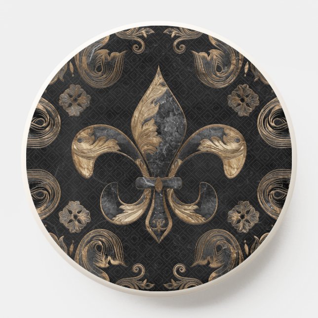 Fleur-de-lis - Black Marble and gold PopSocket (Popsocket)