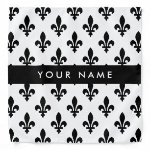 Fleur de Lis, Black on White, Black, Your Name Bandana